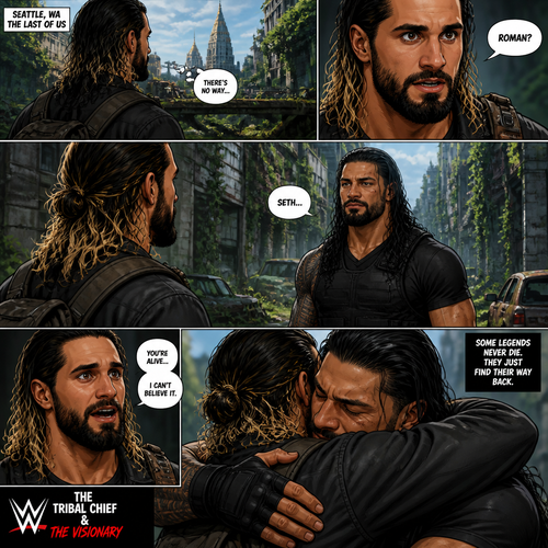 WWE superstar Seth Rollins in the last of us discovers that Roman Reigns is alive and then they hug