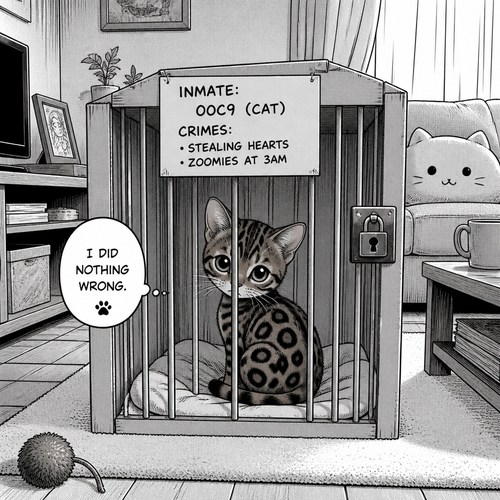 Create an inmate of a cat in a living room a small cat with a slight leopards printed fur but not yellow but brown ish
