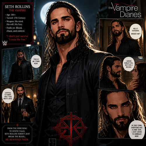 WWE superstar Seth Rollins as a vampire in the vampire diaries (Tv show)