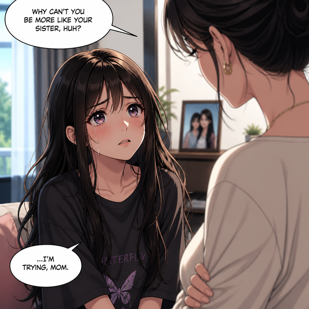 She’s looking at her mom in the picture sad