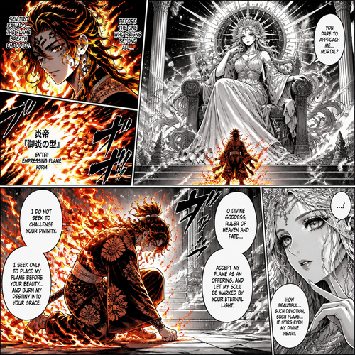  Senjiro uses his flaming form to empress the goddess 