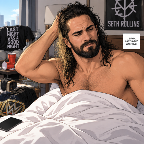 Seth Rollins woke up in his bed after a wild party the night before