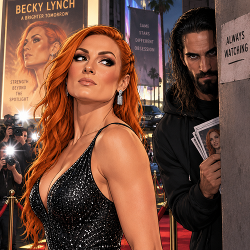 Becky Lynch as a movie star and Seth Rollins as an obsessed stalker