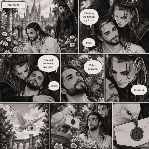 (Part 4 of the dark angel X human story). 1 year had passed,Jeff Hardy (The dark angel king) and Seth Rollins are more closer than ever. Seth had been living in the palace with Jeff. One day Seth was in the garden. Jeff walked behind him. “Admiring the flowers my love?” Jeff asked. Seth smiled softly. “Yeah” Seth said softly. Jeff gently pulled Seth in his embrace. “You look so lovely my love” Jeff said softly. Seth hummed softly. “This so peaceful” Seth said softly. “It sure is” Jeff said softly. Then a messenger bird flew in with a letter