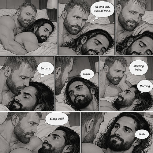 (Part 3). Still in Jon Moxley’s hotel room. Jon Moxley and Seth Rollins were asleep after last night’s activity. Jon slowly woke up,he looked down at Seth who was still asleep. Jon smiled,then he gently stroked Seth’s head. “At long last,He’s all mine” Jon thought to himself. He gently kissed Seth’s forehead. Seth hummed softly in his sleep. “So cute” Jon thought to himself. Then Seth slowly woke up. “Morning baby” Jon said morning. “Morning” Seth said Softly. “Sleep well?” Jon asked softly. “Yeah” Seth said softly