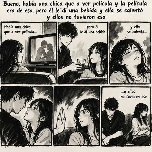 Bueno, había una chica que a ver película y la película era de eso, pero él le di una bebida y ella se calentó y ellos no tuvieron eso 