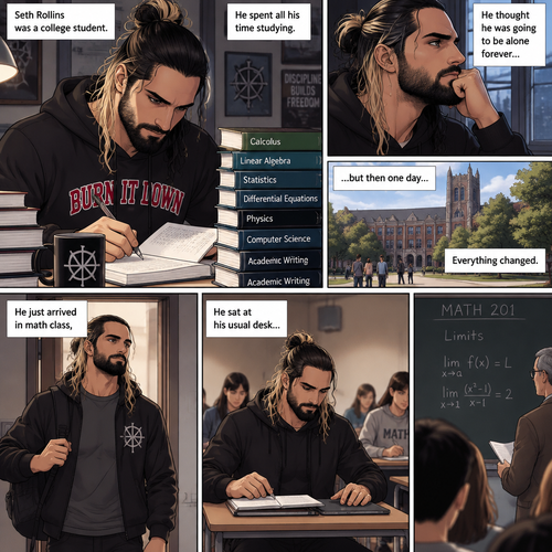 Seth Rollins was a college student,He spent all his time studying. He thought he was going to be alone forever…but then one day….Everything changed. He just arrived In math class,He sat at his usual d