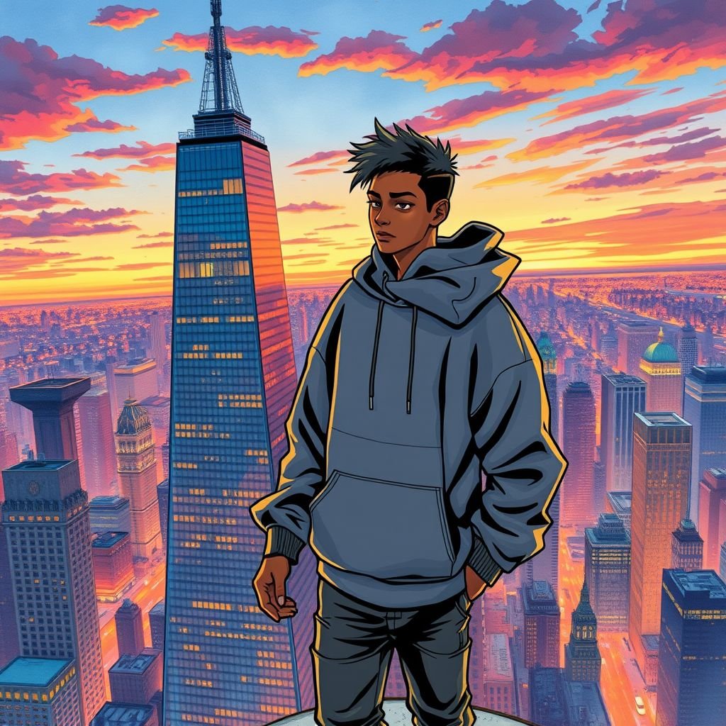 A black teenage boy at the top of the building