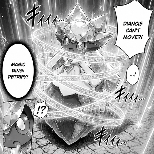 Diancie frozen by magic rings 