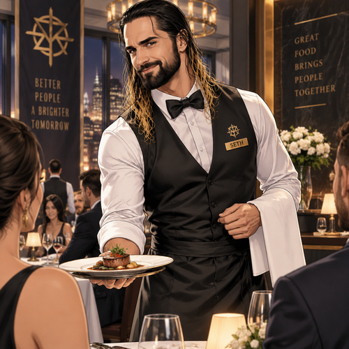 Seth Rollins is a waiter at a fancy restaurant