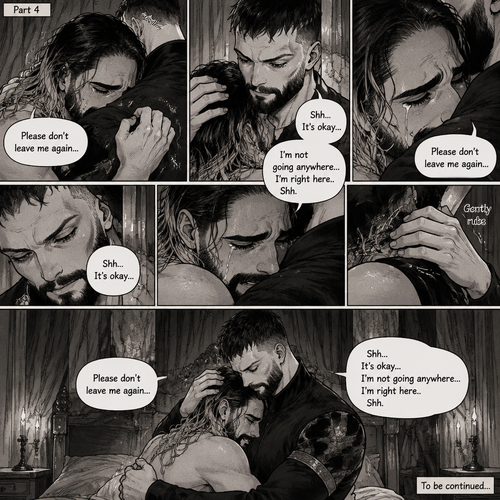 (Recap). Seth Rollins was taken from his tent by the mysterious creature (Finn Bálor) while he was asleep,Seth woke up in a royal bedroom,The mysterious creature walked in,Seth was scared,The mysterious creature gently placed his hand on Seth’s cheek,Seth’s body strangely relaxed under The creature’s touch,Seth had no idea why,Seth thought there was something familiar about the creature almost as if he’s met him before,Then the creature spoke “Remember me?”,After he heard the creature’s voice memories flashed in Seth’s mind,They were of himself and Finn Bálor,From enemies to friends And the time they got drunk at a bar and got a little TOO close,All those memories hit Seth all at once,He was getting a little overwhelmed,Then He finally spoke “Finn?”,Finn smiled and nodded,Tears welled up in Seth’s eyes,Finn gently pulled Seth into a hug as Seth started crying,He gently rubbed Seth’s back,”I thought you died because of me” Seth said while sobbing,Finn remembers the car accident they were in,”Shh…it’s okay…I’m here” Finn said softly. (And now part 4). Seth was still crying. Finn gently rubbed his back. Seth was holding onto Finn tightly…as if he was scared that Finn would disappear from him again. “Please don’t leave me again” Seth said through his tears. “Shh…It’s okay…I’m not going anywhere…I’m right here..Shh” Finn said softly