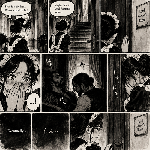 (Part 4 of the Vampire x Butler story).One of the maids was wondering why Seth Rollins (The butler) was a bit late. She went upstairs to Roman Reigns (The vampire)’s room. When she got to the door…She heard noises. The maid Blushed once she realized what’s going on. The noises eventually stopped