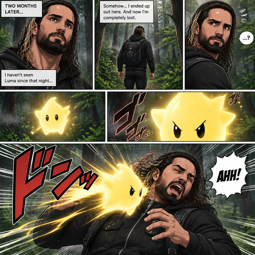 (Part 2 of the Seth Rollins x Princess Rosalina story). It had been two months since that night. Seth hadn’t seen Luma since. He was walking in the woods completely lost. Then suddenly….he attacked