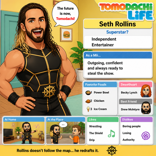 WWE superstar Seth Rollins as a character from Tomodachi life