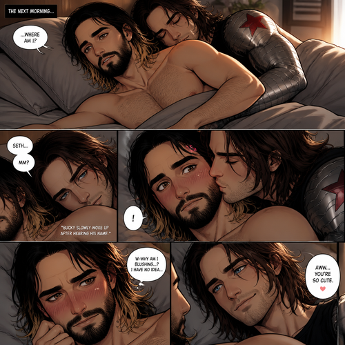 The winter soldier was Obsessed with Seth Rollins so he kidnapped him.The next morning Seth Woke up on the bed…With the winter soldier sleeping behind him while holding him.Bucky slowly woke up after hearing his name.Bucky softly kissed Seth on his cheek.Seth blushed a little,He didn’t know why.Bucky smiled when he noticed Seth blushing and called him cute