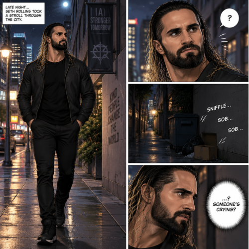 Seth Rollins was having a stroll down the street at night,then…he heard a small crying sound