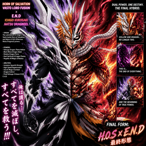Ichigos  horn of salvation fused vasto lord from.then fuse Natsu Dragneels E.N.D form