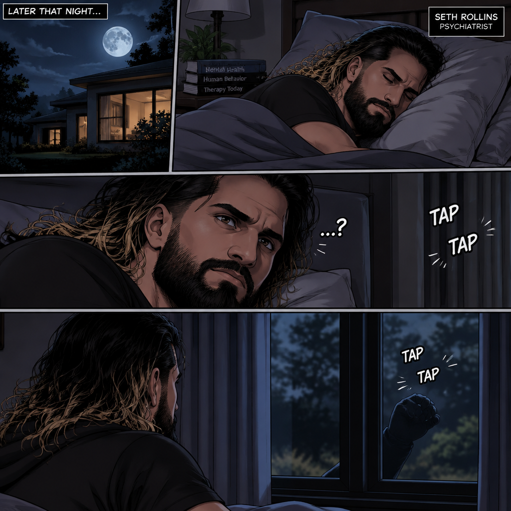 (Part 3) It’s nighttime,Seth Rollins (Psychiatrist) was asleep in his bed,Then…He heard a tap on his window