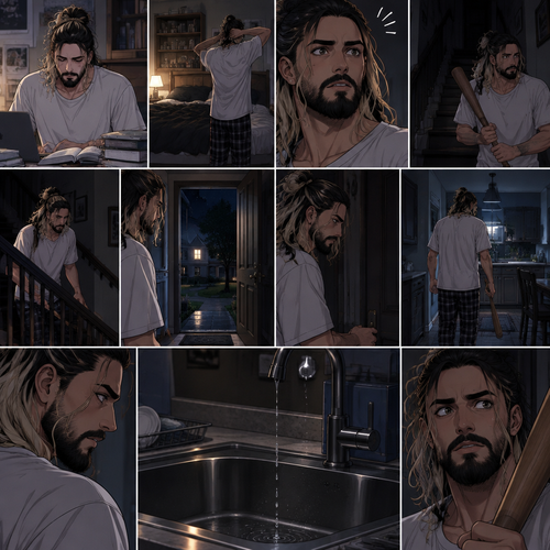 (Recap) Seth Rollins (College student) Arrives at math class and sits at his usual desk,Damien Priest (The bad boy) arrives as well,He sits on the desk next to Seth,Seth was focusing on the math lesson…Damien wasn’t,He was only focusing on Seth like he was the most beautiful angel he’s ever seen,”So beautiful” Damien thought in his mind,After class ended Seth was at his locker when suddenly Damien appeared behind him startling Seth. (And now part 2). It was late at night,Seth just finished studying in his college house. He was about to turn in for the night….Then he heard a noise coming from downstairs. He grabbed a bat and slowly walked downstairs…the front door was open. A sense of dread washed over him. The slowly walked to the door and closed it,Then he heard a dripping sound coming from the kitchen. He slowly walked to the kitchen to investigate,there was nothing there…just the sound of dripping water in the sink