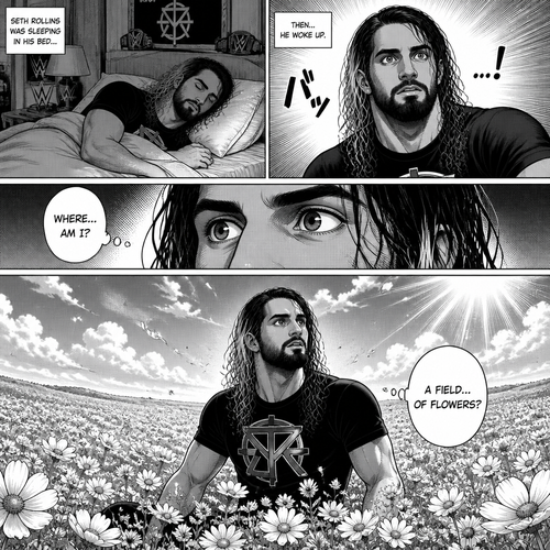 Seth Rollins was sleeping in his bed.Then he woke up…On a field of flowers