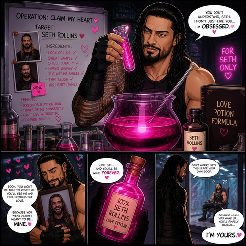 Roman Reigns is Obsessed with Seth Rollins so he creates a love potion into a secret laboratory
