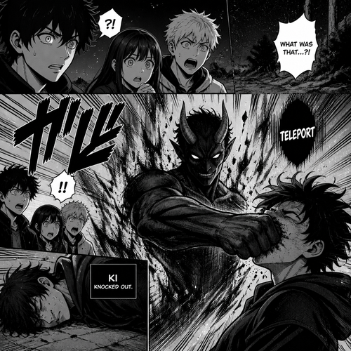  All of a sudden, a demon teleports right in front of them and knocks out. Ki because he caught him by a surprise.