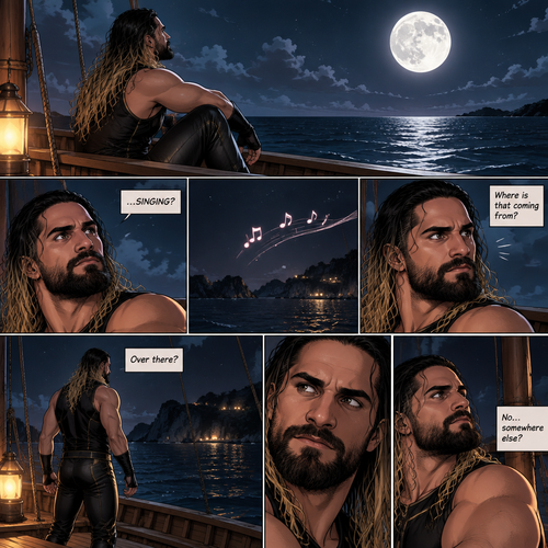 Seth Rollins was alone on a boat at night,He looked at the moon. Then….he heard…singing,he tried looking for the source