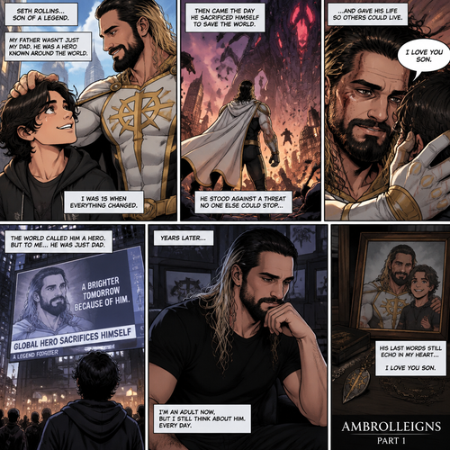 (Part 1 of an Ambrolleigns story) Seth Rollins is the son of a famous superhero. When he was 15 years old his sad sacrificed himself to save the world,the last this his dad said to him was “I love you son”. As an adult he still thinks about his dad