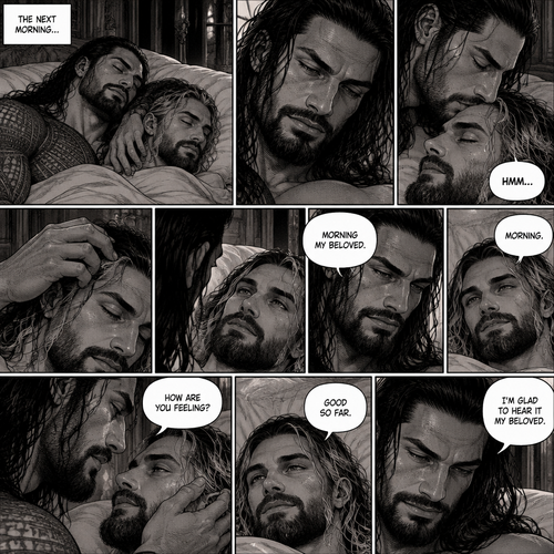 (Part 3 of the Vampire x Butler story). The next morning,Roman Reigns (Vampire) and Seth Rollins (Butler) were still asleep in Roman’s room. Roman slowly woke up. He looked at Seth who was asleep. He gently kissed Seth’s forehead. Seth hummed softly in his sleep. Roman gently stroked Seth’s head. Seth slowly woke up. “Morning my beloved” Roman said softly. “Morning” Seth said Seth. Roman Gently placed his hand on Seth’s cheek. “How are you feeling?” Roman Asked softly. “Good so far” Seth said softly. “I’m glad to hear it My beloved” Roman said softly