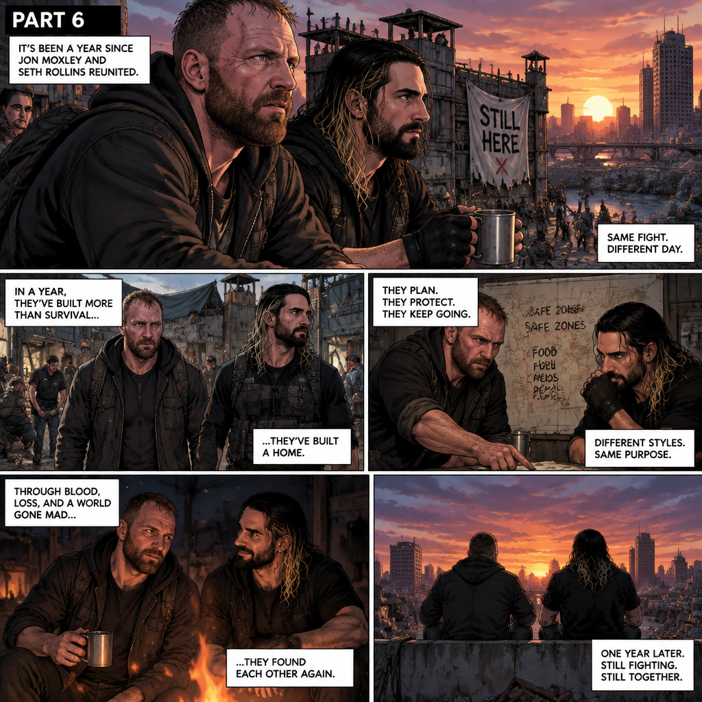 (Part 6). Still in the zombie apocalypse. “it’s been a year since Jon Moxley and Seth Rollins reunited