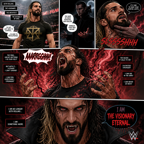 WWE superstar Seth Rollins becoming a vampire
