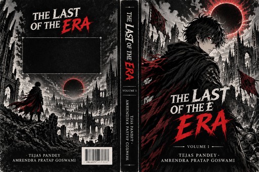 Black-and-white manga cover showing a person in a forest beneath a red eclipse.