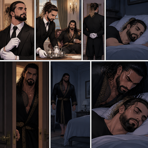 Seth Rollins was working as a butler at a mansion,Later that night He was asleep in his  room.Then…The door to his room quietly opened while he was asleep,The master of the house (Roman Reigns) was standing in the doorway.He quietly walked to the bed