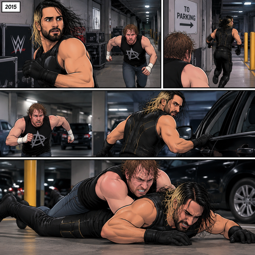 It’s the year 2015,Seth Rollins was being chased backstage by Dean Ambrose. Seth was running to his car,but before he could get there Dean tackled him