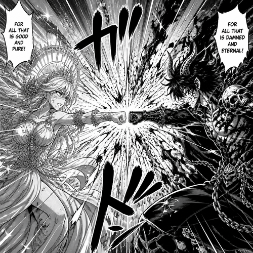Then the goddess and the god of hell punching each other at the same time 