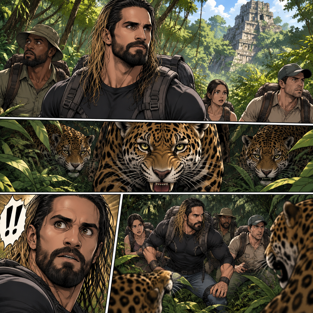 Seth Rollins was exploring a jungle with a group,Then….a group of jaguars appeared