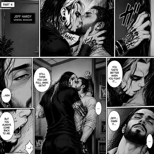 (Part 4 of the Vampire x human story). Still in Jeff Hardy’s office. Jeff was still kissing Seth Rollins against the wall
