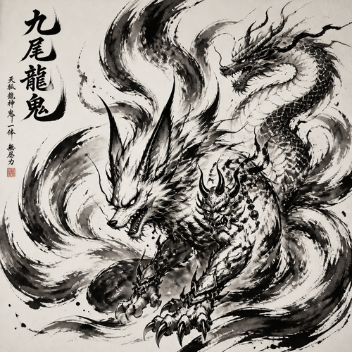 Nine tail fox, loung dragon, oni fusion.