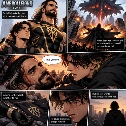 (Part 1 of an Ambrolleigns story) Seth Rollins is the son of a famous superhero. When he was 15 years old his sad sacrificed himself to save the world,the last this his dad said to him was “I love you son”