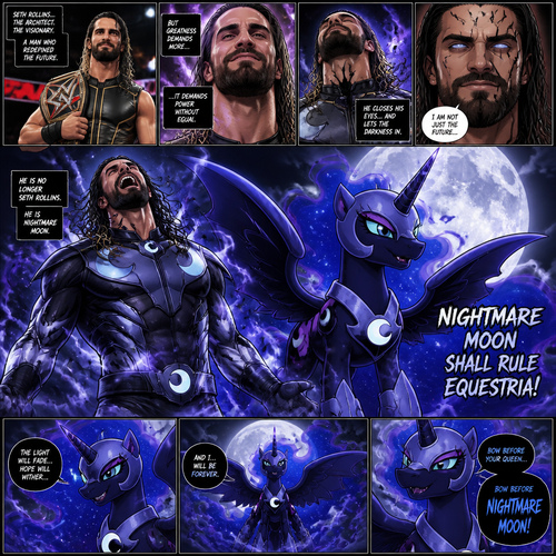 WWE superstar Seth Rollins becoming Nightmare Moon
