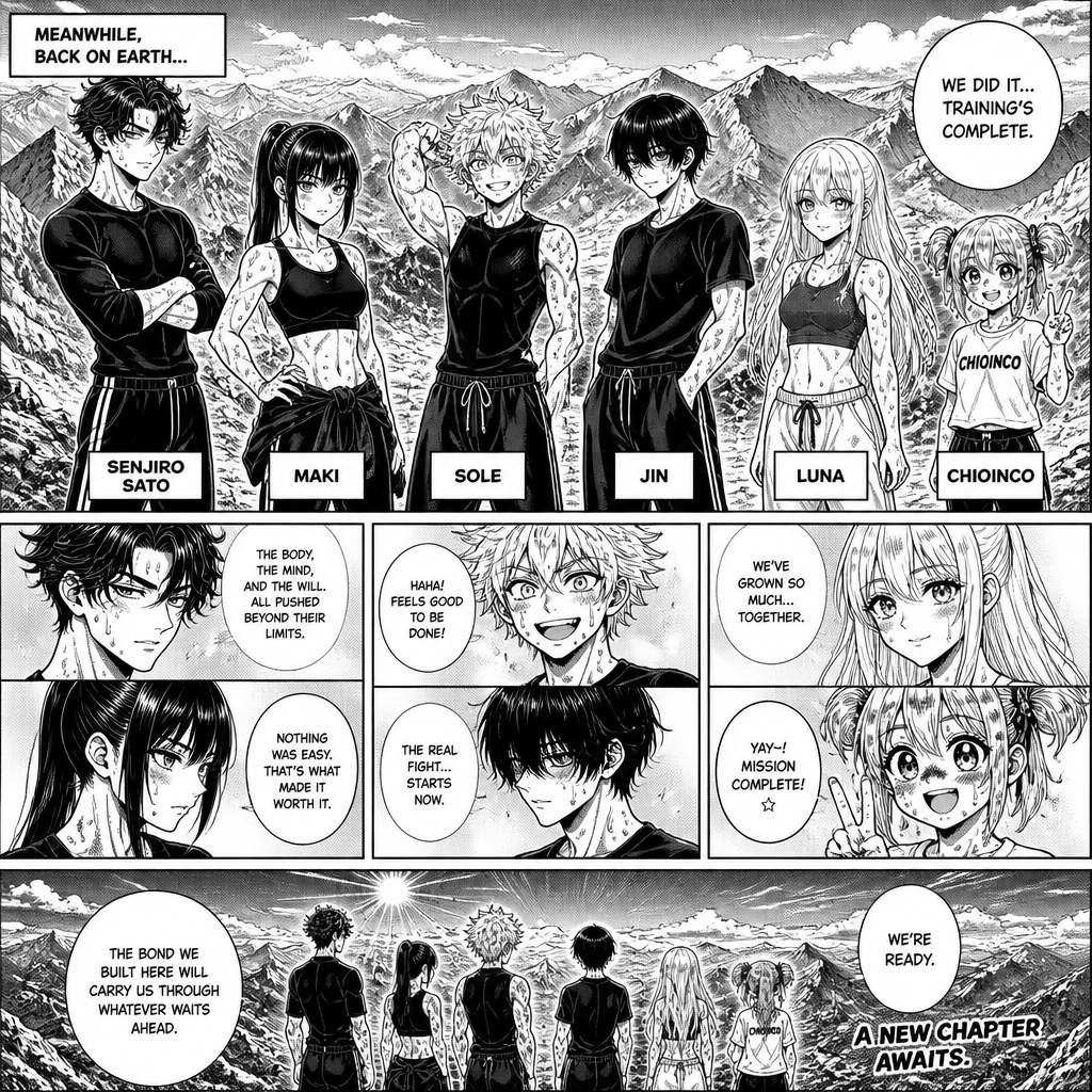 (meanwhile back on earth senjiro sato maki sole Jin Luna chioinco get done with the training on the mountains