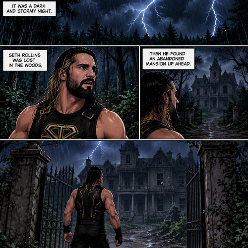 It was a dark and stormy night.Seth Rollins was lost in the woods,Then he found an abandoned mansion up ahead