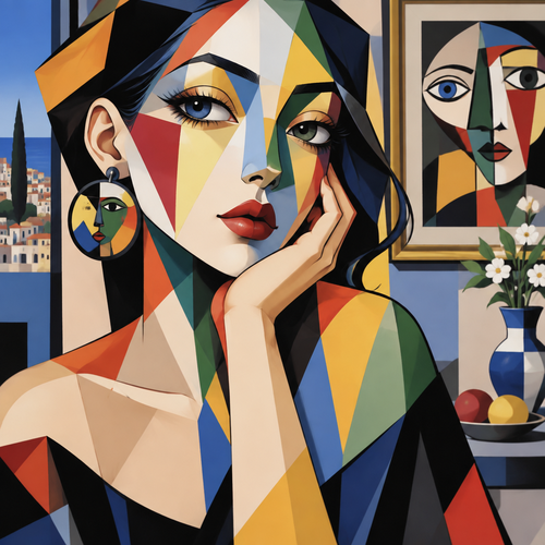 Polygon lady Picasso art style