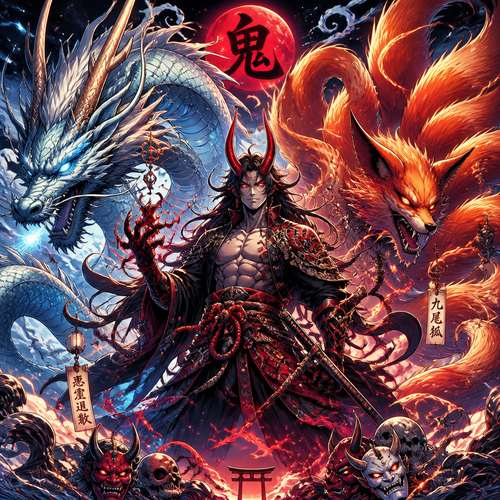 Oni, loung dragon,9 tail fox