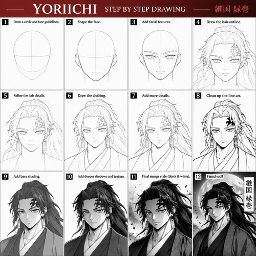 Yoriichi step by step drawing

