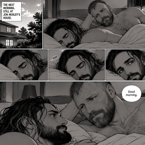(Part 5). Still at Jon Moxley’s house. The next morning,Seth Rollins was asleep in Jon’s bed after last night’s activity. After a while Seth woke up,Jon was awake Before Seth was. “Good morning” Jon said softly
