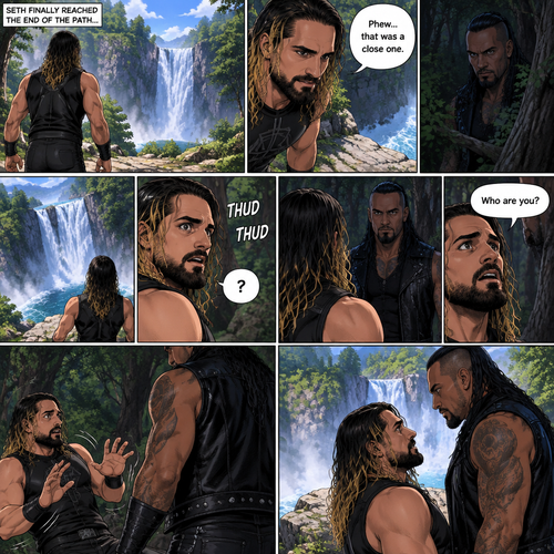 (Recap). Seth Rollins was walking down the path after he woke up In the forest clearing having no idea how he got there. The mysterious man (Damien Priest) who put him there was watching and following him in the trees. (And now part 3). Seth made it to the end of the path,there was a view of the a water fall. He was about to walk closer…but then he realized he’s at an edge of a cliff. “Phew…that was a close one” Seth said to himself,Then….he heard footsteps behind him. The mysterious man was right behind him. Seth tuned around. The mysterious man didn’t say anything…he just…stared at Seth…as if…he knew him. There was…something familiar about him…but Seth can’t quite place it. “Who are you?” Asked Seth. The mysterious man still didn’t say anything..he just slowly walked closer to Seth. Seth got a little nervous and slowly walked back till he was at the edge of the cliff,Leaving him with nowhere to run.The man Stood in front of Seth