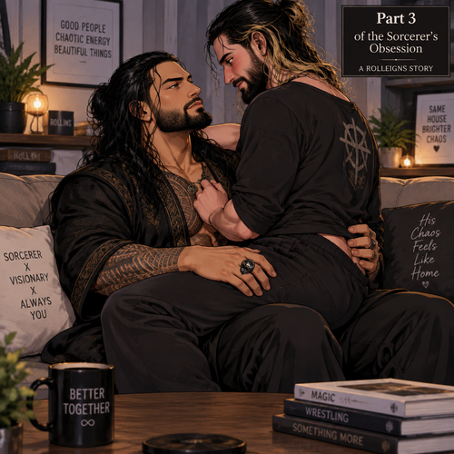 (Part 3 of the Sorcerer’s obsession,A Rolleigns story). Roman Reigns (The sorcerer) Was sitting on Seth Rollins’s couch in Seth Rollins’s house with Seth Rollins on his lap. Seth was blushing