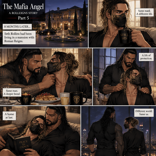 (Part 5 of the mafia angel,A Rolleigns story). 8 months later,Seth Rollins (He’s still wearing a mask) had been living in a mansion with Roman Reigns (Mafia leader)