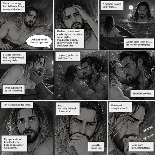 (Part 2 of the siren x human story). The next morning Seth Rollins woke up in some sort of cave,He was confused as to how he got there.The last he remembered was being in a boat alone late at night…then he heard singing…and everything went blank after that,Then….A memory flashed in his mind….A siren (Roman Reigns) came to his boat…he was the one singing. Seth leaned forward like he had no control over his body (He was hypnotized by the siren song btw). The siren gently pulled him underwater,Then he kissed him. The flashback ended there. Seth’s eyes widened,he couldn’t believe he had an encounter with a siren,But…the thing he thought of most of all….was the siren’s kiss. The more he thought about it….the more his heart fluttered